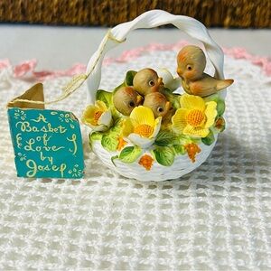 Vintage Josef Originals A Basket of Love Mama Bird & Chicks Georgian Fine China
